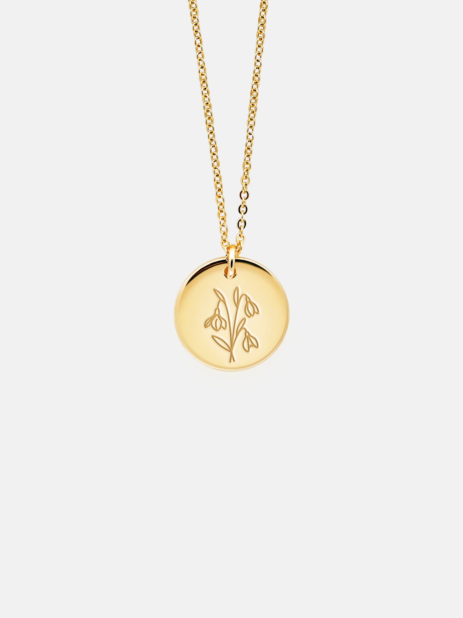 Tender Objects Fleur Disc Necklace - Customizable birthflower pendant with freshwater pearl and gold-plated heart charm, a timeless and personalized accessory for versatile occasions.